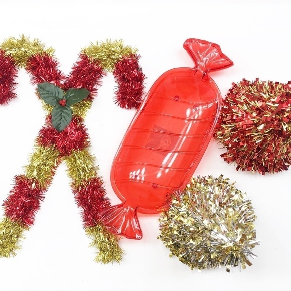 Tinsel candy cane/tinsel trees/red candy dish Christmas decorations - Picture 5 of 5